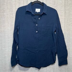 Alice Walk Navy Resort Wear Organic Cotton Gauze Button Pullover Shirt XS
